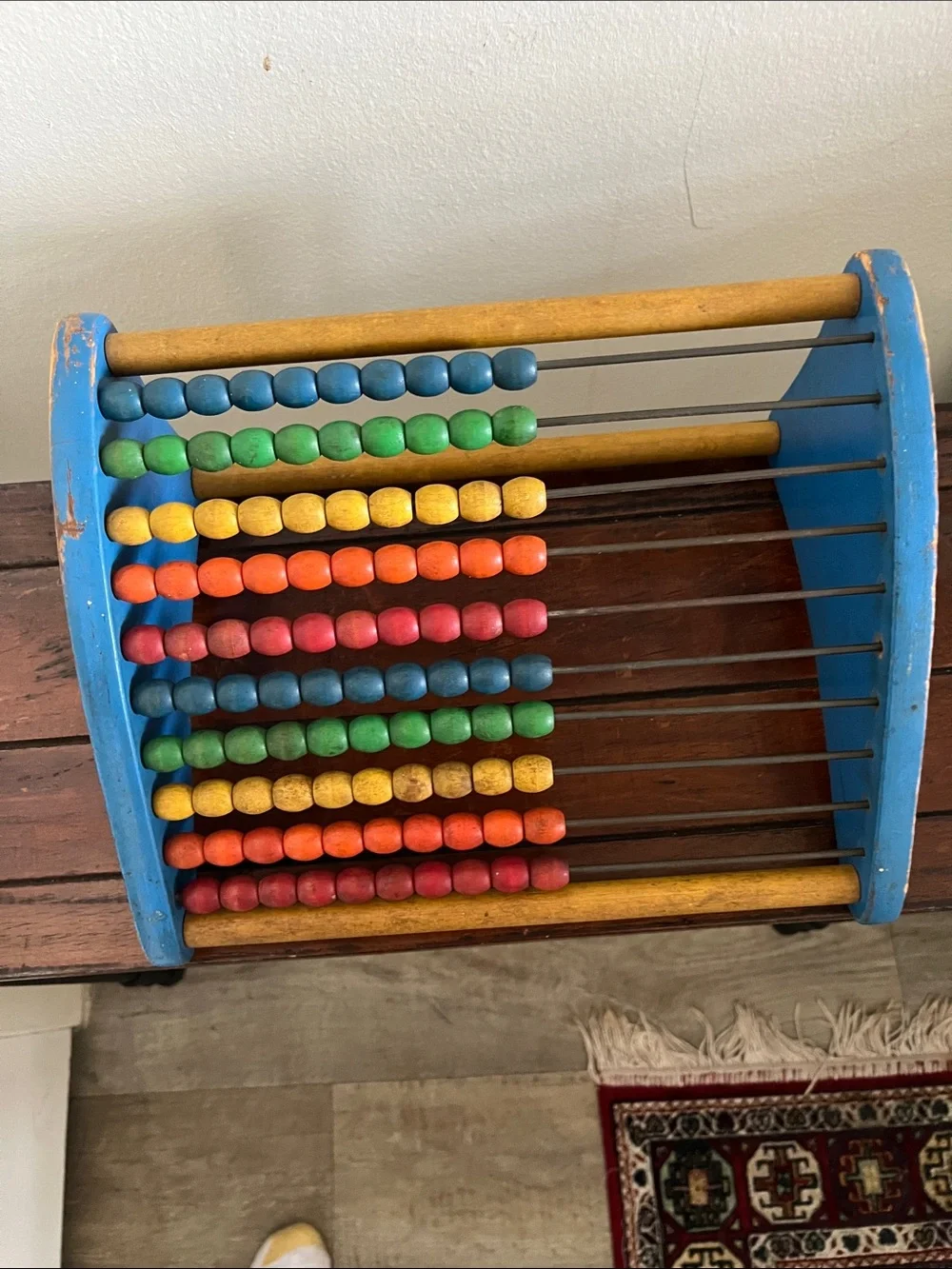 Vintage Playskool Wooden Abacus Toy Rainbow Colored Beads Circa 60's-70's